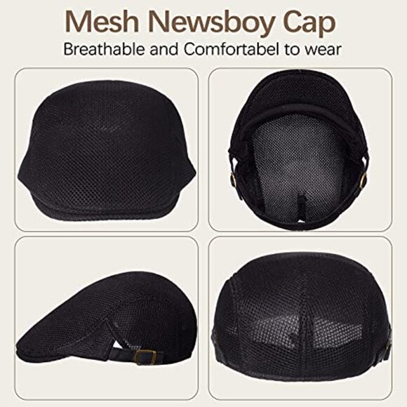 Mesh Newsboy Cap Set Breathable Summer Adjustable Retro Beret Hats Y2K main image 5